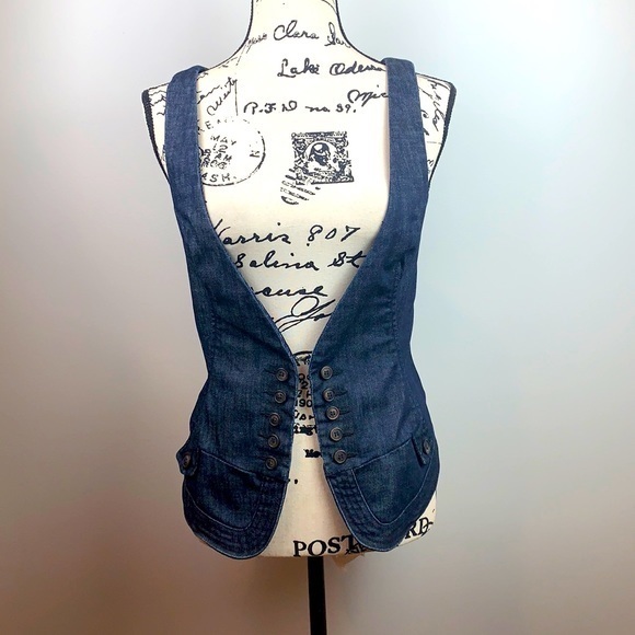 RARE HTF James Jeans Fitted Vest Dry Aged Denim Apron Back - Picture 2 of 8